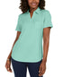 Karen Scott Petite Cotton Johnny Collar Top